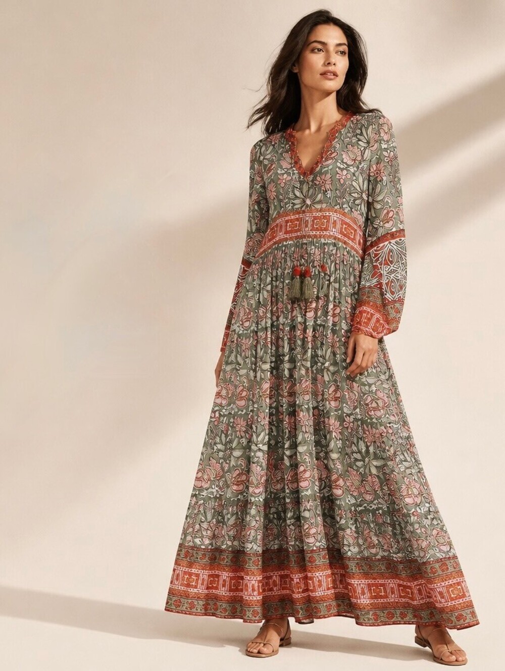 Bella Tu Boho Floral Maxi‎ Cotton Dress Size XS Romantic Cottage Core